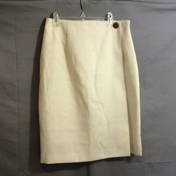 NO BRAND TAG … Faux Wrap Skirt w/zipper in back  sz 8  beige & brn - Picture 1 of 7